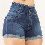 SHORT DENIM, TIRO ALTO PRETINA FLECADA REF: 5017