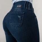 NUEVO JEANS SKINNY, CONTROL ABDOMEN  LEVANTACOLA CON DISEÑO EN PRETINA REF: 5538